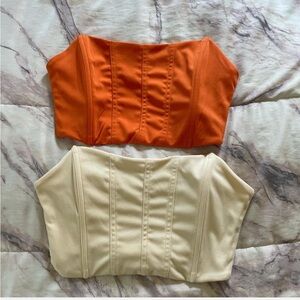 SHEIN Orange and Cream Crop Tops
